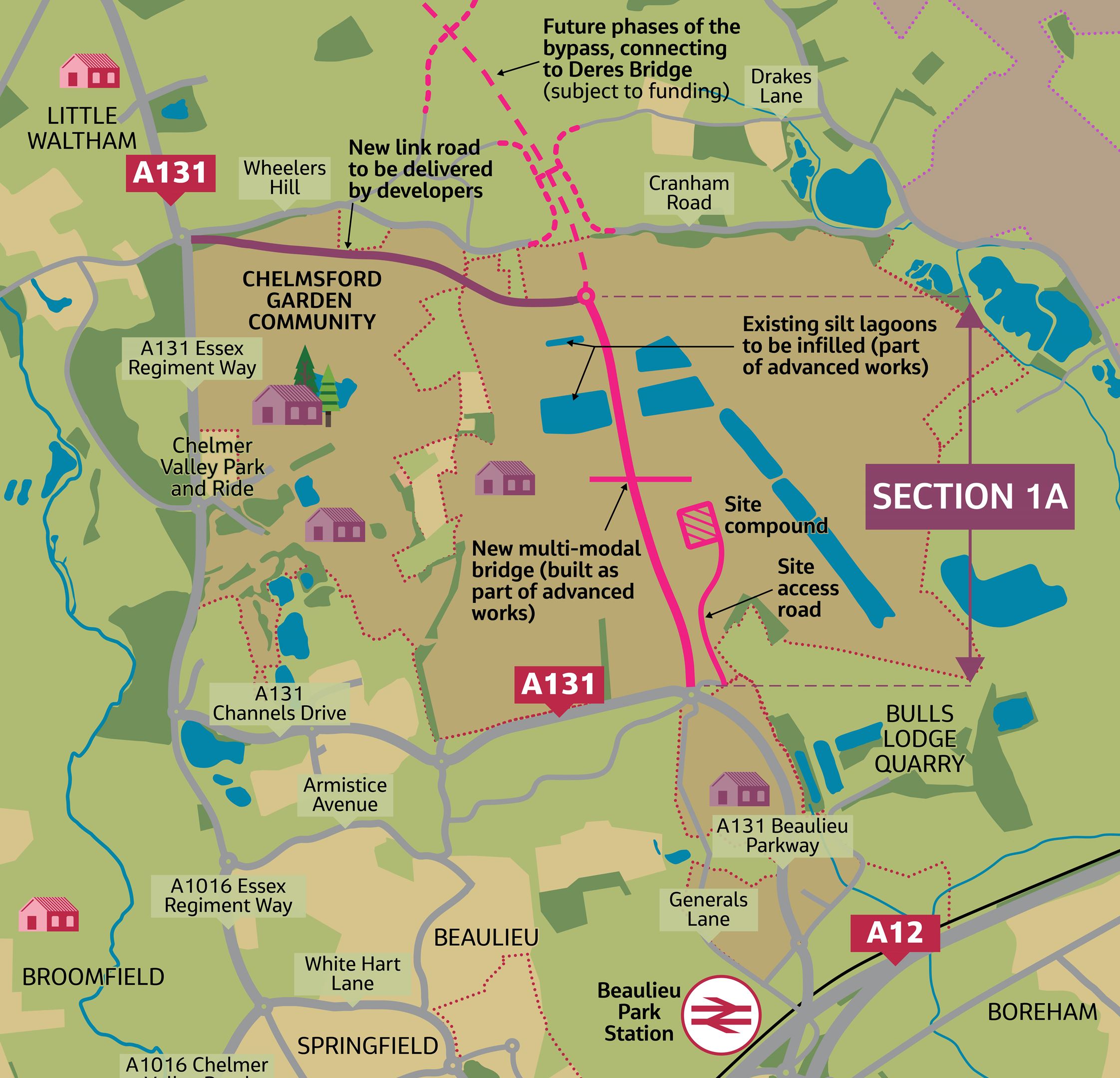 Map graphic showing section 1A of the Chelmsford North East Bypass